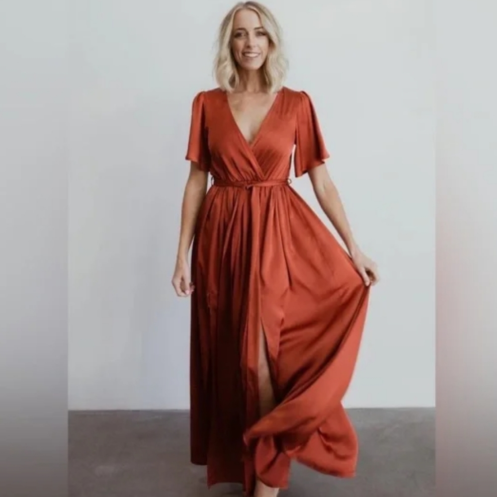 Baltic Born Sicily Satin Maxi Dress in Rust